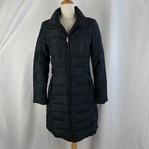 Vera Wang black brocade 3/4 puffer jacket